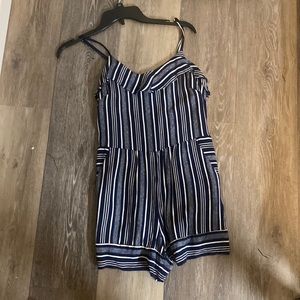 Navy and white striped romper worn once